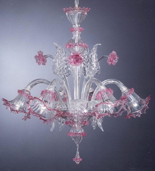 Shades Down Pink Murano Chandelier