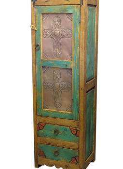 Painted Wood Hammered Tin Cabinet
