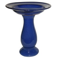 Blue Ceramic Birdbath
