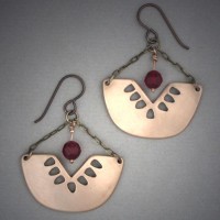 Bronze Earrings with Red Crystal Droplet