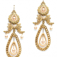 Gold Pearl Filigree Earrings