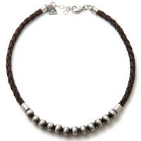 Women's Silver Bead Leather Bracelet