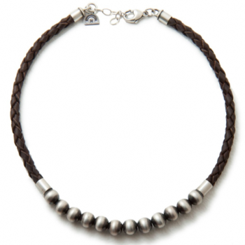 Women's Silver Bead Leather Bracelet