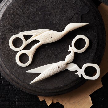Egret & Fish Carved Bone Scissors