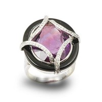 Art Deco Diamond Amethyst Onyx Ring