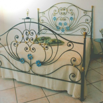 Blue Flower Wrought Iron Bed