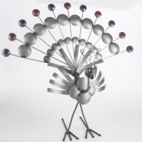 Metal Peacock with Marbles Sculpture