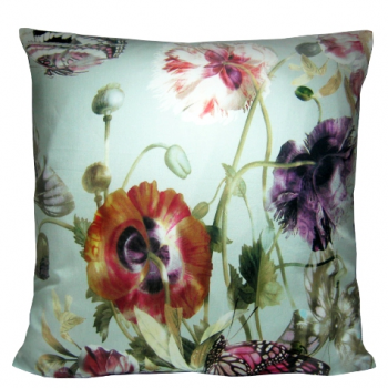 Silk Poppy Flower Pillow Cover