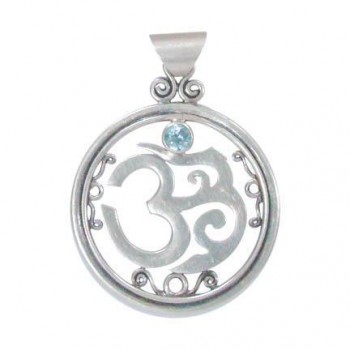 Silver Om Pendant with Inset Gem
