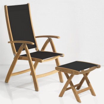 Teak Wood Sling Reclining Chair with Ottoman