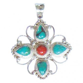 Turquoise & Carnelian Cross Pendant