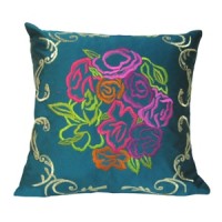 Turquoise Cushion Cover with Embroidery