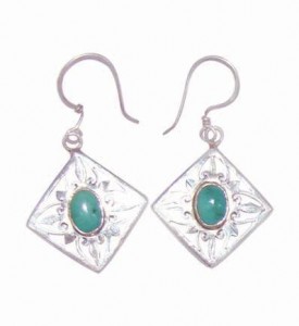 Turquoise Silver Diamond Earrings