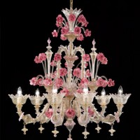 Classic Pink Flower Murano Chandelier