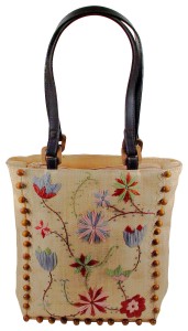 Embroidered Raffia Shoulder Bag