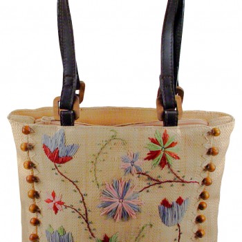 Embroidered Raffia Shoulder Bag