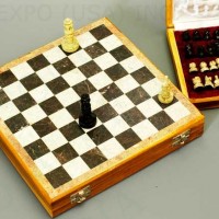 Hand Carved Stone Travel Chess Set 10 inches