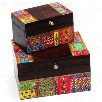 Hand Painted Wood Set:2 Nesting Boxes