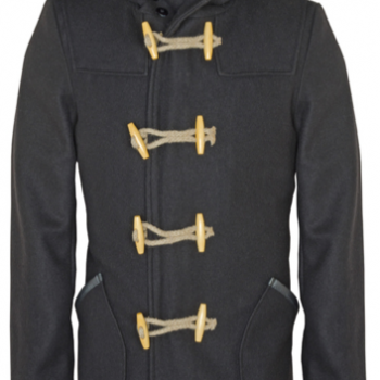 Hooded Wool Jacket with Leather Trim Pockets