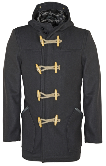 Hooded Wool Jacket with Leather Trim Pockets