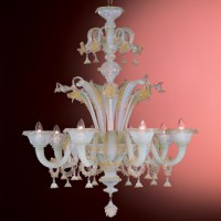 Iridescent Murano Chandelier with Gold Flowers