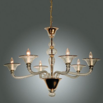 Clear Murano Chandelier with 24k Gold Crystal