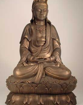 Bronze Patina Kwan Yin Seated on Double Lotus