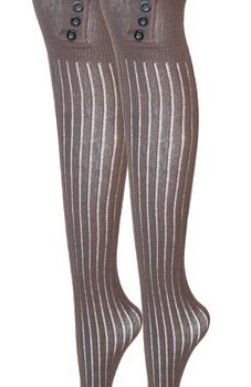 Button Ribbed Thigh High Tights