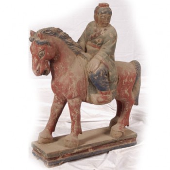 Carved Wooden Horse with Rider