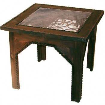 Iron Work Glass Top Side Table