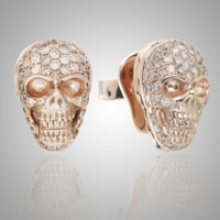 18k Rose Gold Champagne Diamond Skull Earrings