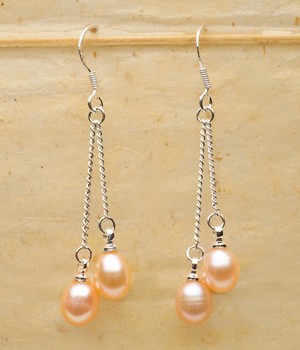 Double Pink Pearl Earrings