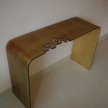 Glass Console Table, inlaid crystals