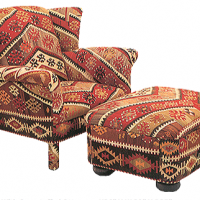 Vintage Kilim Wing Chair & Ottoman