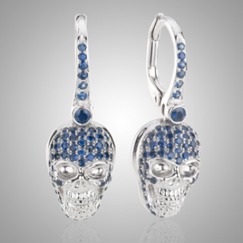 White Gold Sapphire Skull Earrings