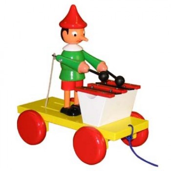 Wooden Pinocchio with Drum Pull Toy