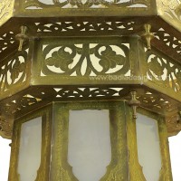 Brass & Frosted Glass Chandelier, detail